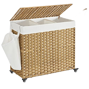 Keranjang Cuci JY 112L Anyaman PP dengan Kaki Logam yang Ditinggikan, Keranjang Pakaian Kotor dengan 2 Kantong Pelapis yang Dapat Dilepas - Product Image 1