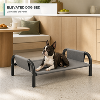 Lit surélevé pour chien avec deux panneaux surélevés, plateau en tissu gris et structure en métal noir pour usage intérieur