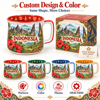 Tasse en céramique souvenir d'Indonésie avec imprimé Hibiscus Java Bali pour tasse à café en porcelaine, design personnalisé avec monuments, OEM ODM, vente en gros