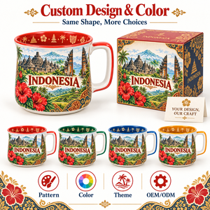 Taza de Cerámica de Recuerdo de Indonesia con Estampado de Hibisco de Java Bali para Taza de Café de Porcelana, Diseño Personalizado de Monumentos, OEM, ODM, Venta al por Mayor - Product Image 2
