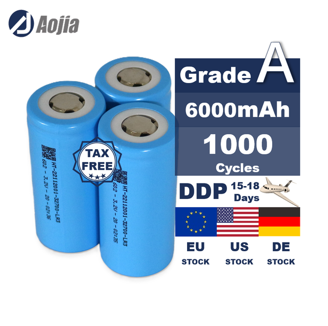 32700 Grade 3.7V 6000mAh Customized Capacity Rechargeable LiFePO4 Cylindrical Lithium Ion Battery Cell 1000 Cycles