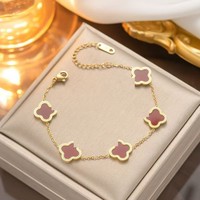 Vente en Gros Ensemble de Bijoux Plaqué Or 18 Carats en Acier Inoxydable Trèfle à Quatre Feuilles 15 MM Bracelet Trèfle Porte-Bonheur Mode