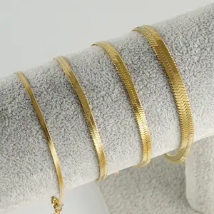 Bán buôn tùy chỉnh 3mm 4mm 5mm phẳng rắn chuỗi Bangle thép không gỉ Xoắn xương cá Chuỗi vòng đeo tay