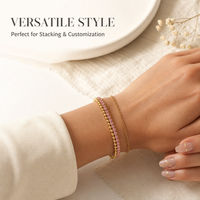 Bracelet tennis en acier inoxydable avec zircon rose pour femme, motif lune, doré, perles, double couche, chaîne réglable, vente en gros, mode