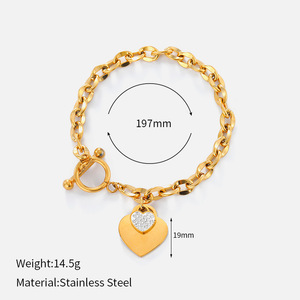 Bracelet en acier inoxydable avec pendentif cœur personnalisé, incrusté de zircon, breloques DIY, maillons de chaîne, idéal pour un cadeau - Product Image 5