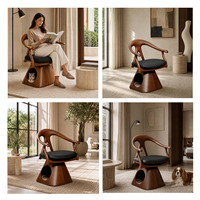 Lit pour chat et chien en bois massif de qualité supérieure, chaise pivotante à 360°, niche cachette, coussin en cuir amovible, mobilier de luxe pour animaux de compagnie, intérieur