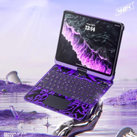 Casing Keyboard Transparan Neon Warna-warni dengan Lampu Latar untuk iPad Pro 2024 M4 dengan Rotasi 360 Derajat untuk iPad Pro 13 Inci 2025 M5