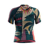 Vente en gros de rashguard à manches courtes noir pour homme UPF50+ pour le surf et la voile, imprimé tribal multicolore, séchage rapide