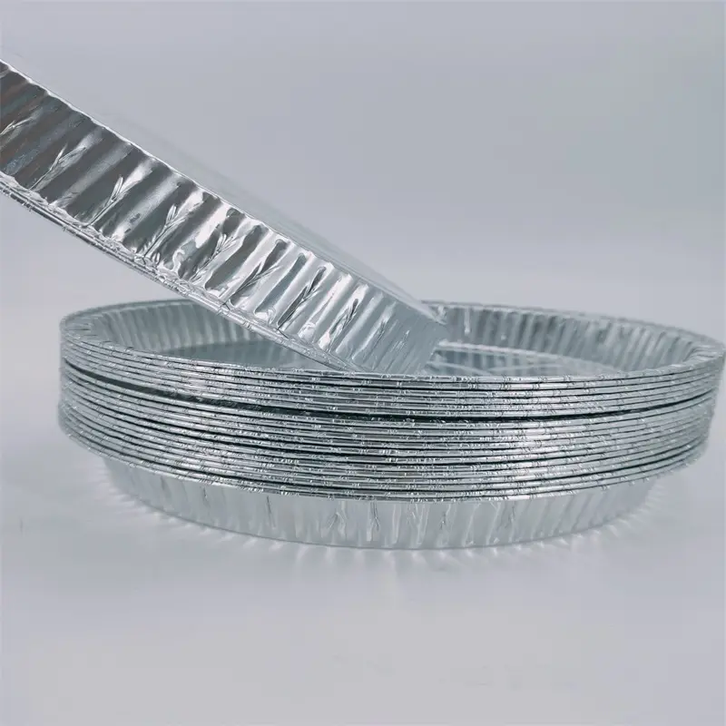 Silver foil flat round pan Chinese factory wholesale7/ 8/9 inch pizza pan aluminium foil plates/pan/dish for kitchen