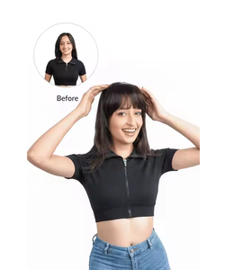 ผมหน้าม้าแบบหนึ่งชิ้นสำหรับผู้หญิงผมหน้าม้าแบบ3D ตรงมีปิ่นปักผมตรง