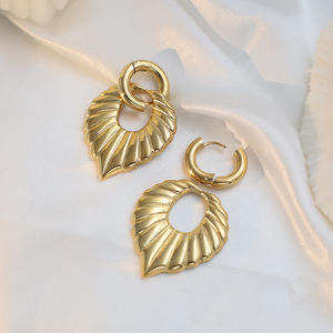 Gold Leaf Shape Huggie Earrings Zinc Alloy Geometric Design Party Jewelry DG-ED00184 - Product Image 2