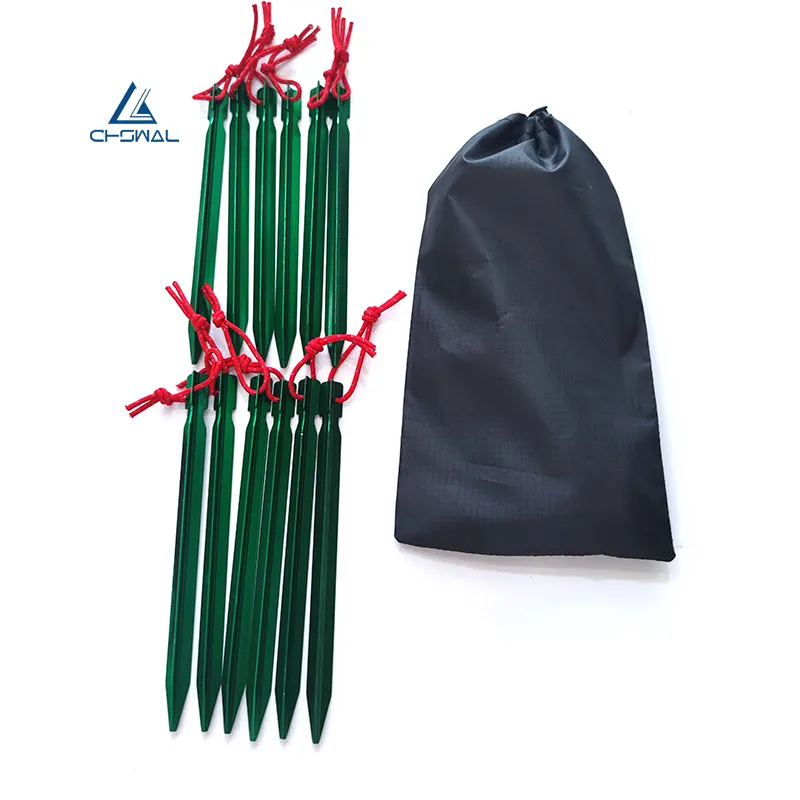 Aluminum alloy tent stakes pegs outdoor camping tent nails with rope and storage bag