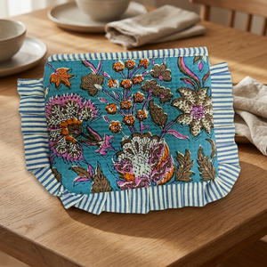 Étui pour mini-livre artisanal à imprimé animal - Tissu en coton, fermeture éclair, poignée en ruban, style décontracté, bleu et orange, étui durable - Product Image 2