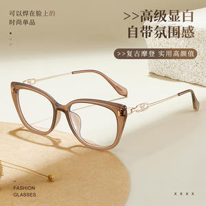 Nouvelle monture de lunettes œil-de-chat tendance anti-lumière bleue en résine, monture complète, forme ovale pour femme 00480 Origine Danyang - Product Image 5