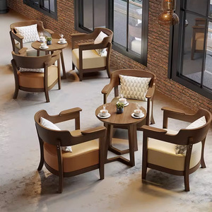 Canapé de réception commercial moderne en bois massif personnalisable, salon de thé, bar à livres, table et chaise de café - Product Image 3