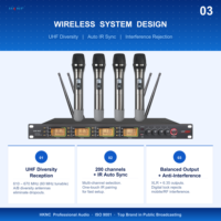 Microphone sans fil professionnel HKNC HG-D404-H UHF à quatre micros portatifs, piles AA, connecteur XLR, garantie 1 an pour la scène d'église