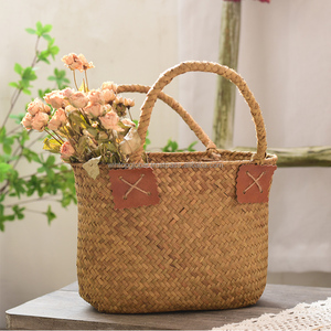 Eco-Friendly Multifunction Artistic Pastoral Style Rustic Rectangle Handmade Creative <b>Woven</b> Portable <b>Storage</b> <b>Baskets</b> - Product Image 4