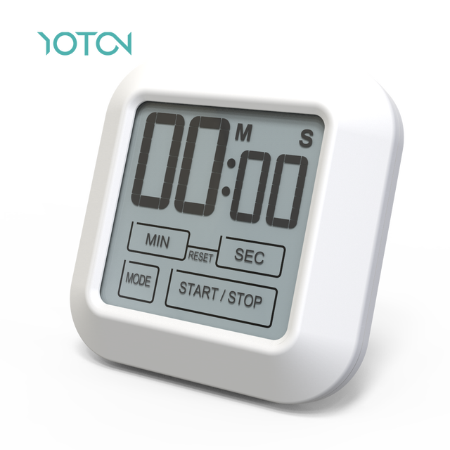 Modern Square Touch Screen Kitchen Timer White Digital Cooking Timer with Mini Style Alarm Battery Operated Plastic LCD Display