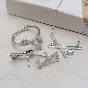 Boucles d'oreilles à double chaîne en argent S925 pour femmes, boucles d'oreilles longues tendance en perles DIY avec support vide, ensembles de bijoux de mode 944 - Product Image 2