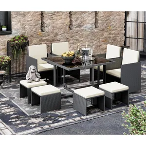 Luxury Outdoor Garden Furniture Rattan With Coffee Table Set Garden Sets Rattan Corner Sofa With Dining Table Bench And Stool