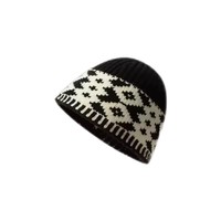 Chapeau Bob Tricoté Jacquard Fair Isle Rétro à Motif Losanges en Spandex/Polyester pour Femme Adulte Automne/Hiver – Flatteur pour le Visage