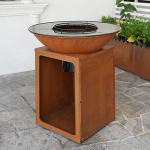 Fire Pit Outdoor Patio Wood Burning Stove Multifunctional Smokeless Campfire Grill With Steel Bowl And Wooden Stand - Product Image 1