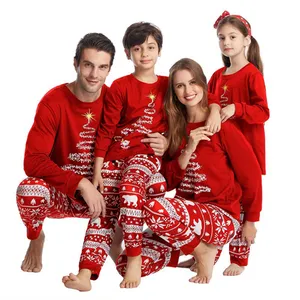 2023 nouveauté famille noël pyjamas Pijamas Navidenos rouge et bleu profond ensemble pijamas maman papa enfant familiarisés