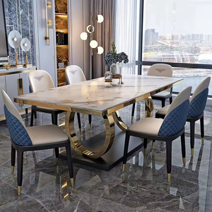 Tavolo <span class=keywords><strong>da</strong></span> pranzo in marmo di lusso moderno con Base in acciaio inox Design rettangolare vendita calda sala <span class=keywords><strong>da</strong></span> pranzo <span class=keywords><strong>mobili</strong></span> per uso domestico - Product Image 3