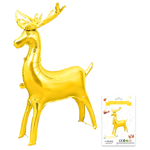 Decoración Navideña, Globo de Aluminio con Forma de Reno y Trineo de Santa Claus, Dorado, 4D, Tamaño Grande - Product Image 1