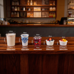 Emballage <span class=keywords><strong>de</strong></span> yaourt 500 ml 500 g 16 oz, bol en plastique PP blanc avec joint en aluminium et couvercle transparent, manchon en papier - Product Image 3