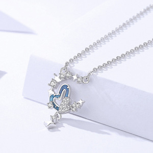 Collier en argent sterling S925 avec émail lune, étoile et cœur, zircon, ambiance rêveuse, cadeau d'anniversaire pour femme, chaîne de clavicule, bijoux - Product Image 2