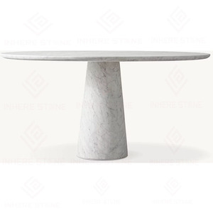 Table à manger en travertin naturel de luxe sur mesure, table à manger ronde en marbre moderne et simple, meubles faits à la main pour la maison, l'appartement et l'hôtel - Product Image 2