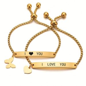 Adjustable Metal Baby Boy Custom Name Stainless Steel <b>Rope</b> <b>Bracelets</b> Bead Bar Engraving <b>Bracelet</b> Gold - Product Image 1