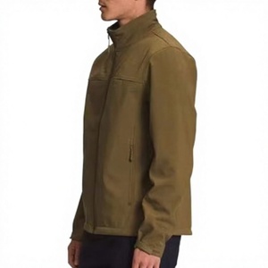 Men's Olive <b>Green</b> Fleece Jacket Full Zip Stand Collar Windproof Casual Outdoor Wear Regular Fit Polyester Shell - Product Image 3