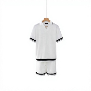Men's Summer Two-Piece <b>Set</b> White Polo Shirt With Shorts Breathable <b>Knitted</b> Cotton Casual Wear - Product Image 3