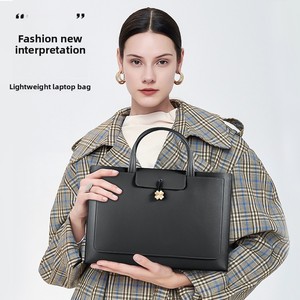 Maletín para Portátil de Cuero PU, Color Sólido, Simple, para <span class=keywords><strong>Mujer</strong></span>, Gran Capacidad, para Documentos de Negocios, con Cierre y Logotipo Personalizado, Morado y Verde - Product Image 4