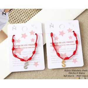 Bracciale in acciaio inossidabile a sette nodi con ciondolo a forma di lettera S per protezione, gioiello alla moda. - Product Image 1