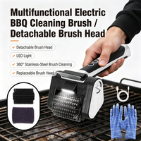 Brosse de nettoyage électrique sans fil pour barbecue, nettoyeur rotatif avec lumière LED, tête de brosse détachable pour barbecue et camping