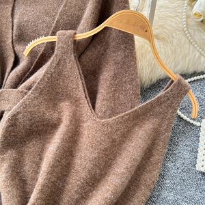 Jupe de tailleur ample pour femme avec une base Robe en tricot sans manches Veste <span class=keywords><strong>pull</strong></span> à manches longues avec taille ajustée - Product Image 4