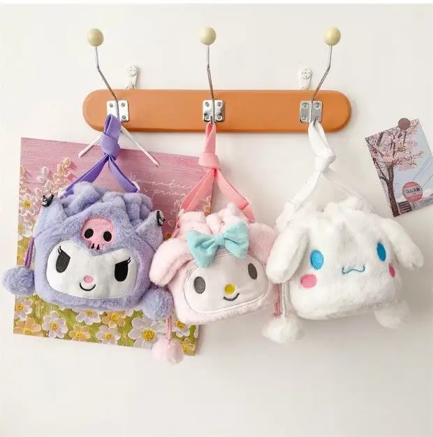 2023 new style cartoon women messenger bag sanrio kuromi cute plush doll shoulder bag for gilr