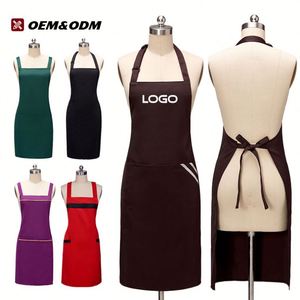 Wholesale Aprons Custom logo Embroidered Restaurant Kitchen Waiter with Double Pockets Adjustable Waterproof Work <b>Clothes</b> Aprons - Product Image 1
