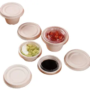 Eco friendly 7oz best selling biodegradable bagasse portion pot water cup disposable sugarcane paper sauce cup