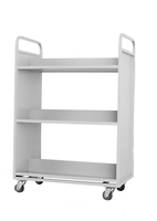 Chariot à livres en acier à 3 niveaux avec bords de protection, équipement de bibliothèque, chariot à livres mobile en métal avec étagères en forme de T