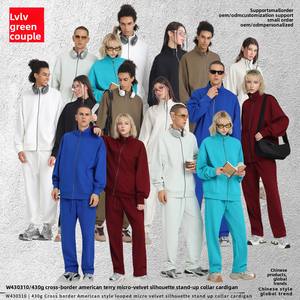 European American Trendy Brand YKK Zipper 430g Hooded Cardigan Unisex Winter Light Velvet Loop Loose <b>Sweatshirt</b> Jacket Heart - Product Image 2