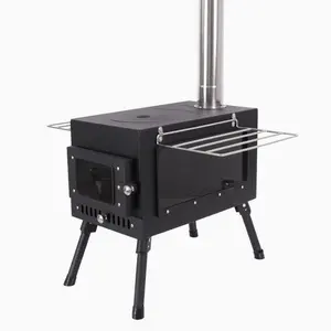 Venda quente Fogão a lenha Acampamento ao ar livre Aquecimento Fogão a lenha Piquenique Iluminação Tenda Fire View Window Aço inoxidável Folding Stove