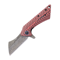 Couteau pliant en acier Damas, lame courbée à pointe carrée à motif ondulé, manche G10, couteau pliant EDC pour le camping en plein air