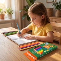 12 crayons de couleur hexagonaux non toxiques pré-affûtés résistants à la casse en bois souple pour coloriage et dessin, boîte de couleur personnalisée OEM
