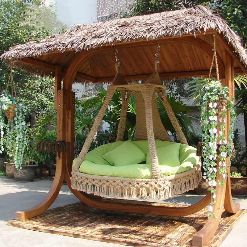Hamaca antiséptica de madera Popular para adultos y niños, conjunto de jardín, Columpio de Patio, silla Columpio de cuerda de ratán