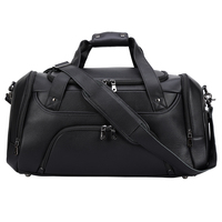 Sac de voyage week-end et de sport en cuir de veau pleine fleur noir avec compartiment à chaussures, sac de voyage en cuir grainé véritable