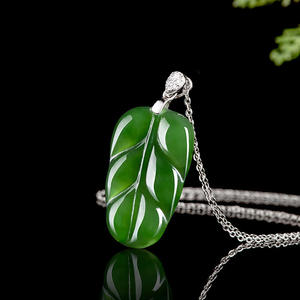 Pendentif en jaspe de jade naturel de Hotan, feuille, incrustation argent 925, accessoires féminins tendance et simples, avec certificat d'expertise D865 - Product Image 3